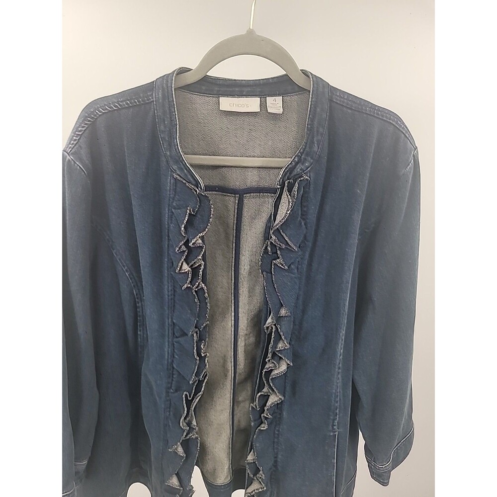 Chico's Womens Soft Denim Jacket Size 2X Boho Preppy Bohemian Office Work - Picture 3 of 7